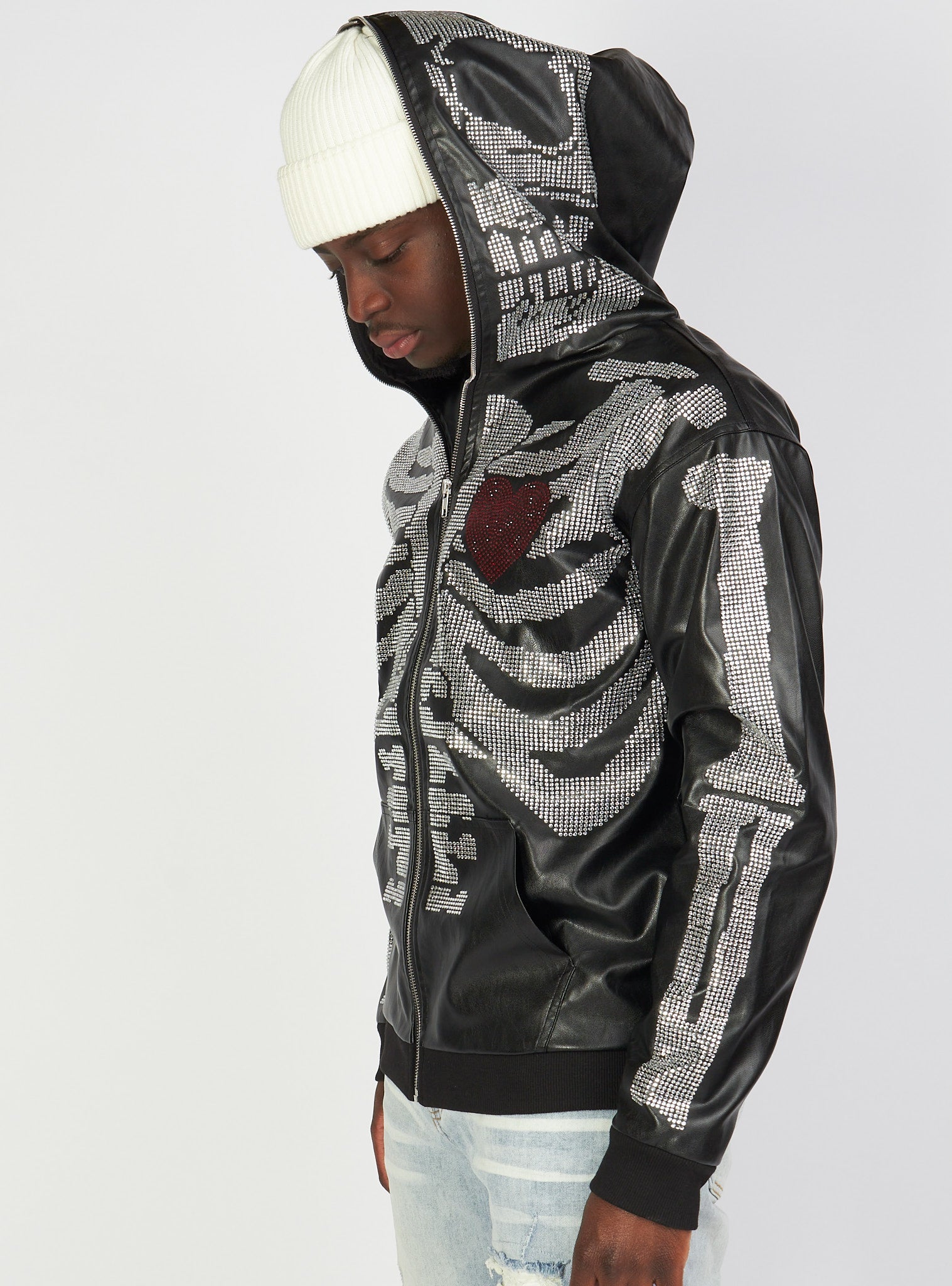 Politics Hoodie - Rhinestone Skeleton - Black - Gola351 - Politics
