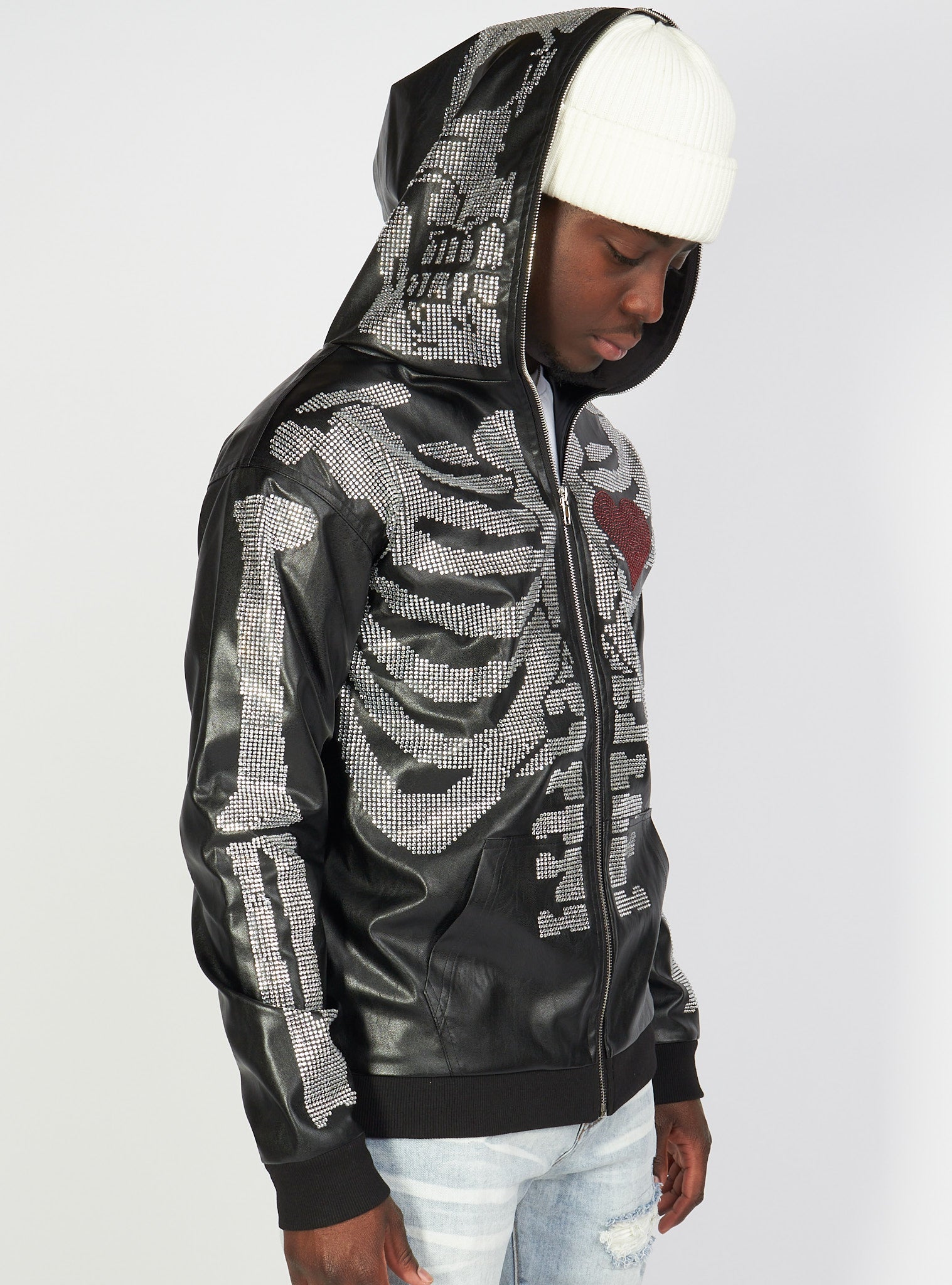 Politics Hoodie - Rhinestone Skeleton - Black - Gola351 - Politics