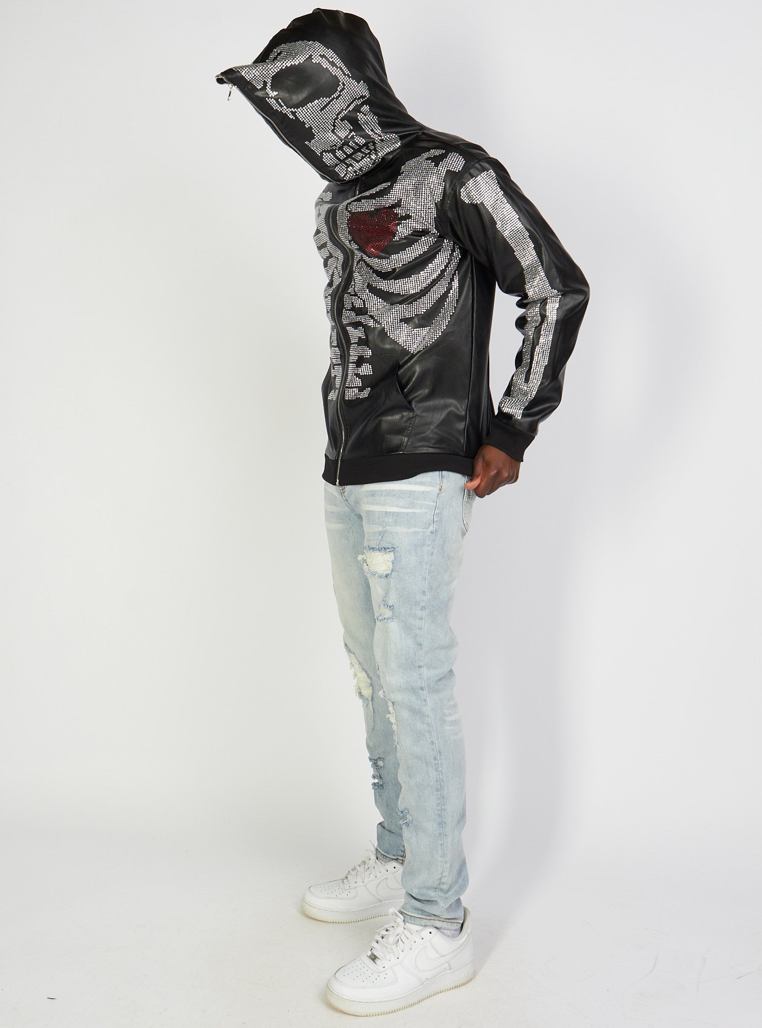 Politics Hoodie - Rhinestone Skeleton - Black - Gola351 - Politics