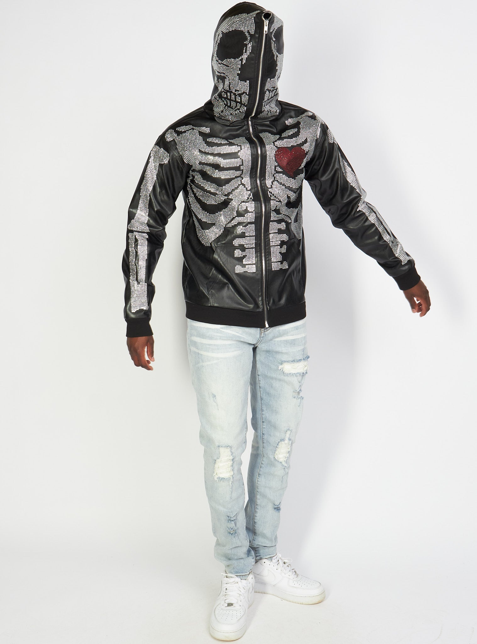 Politics Hoodie - Rhinestone Skeleton - Black - Gola351 - Politics