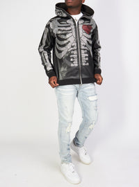 Politics Hoodie - Rhinestone Skeleton - Black - Gola351 - Politics