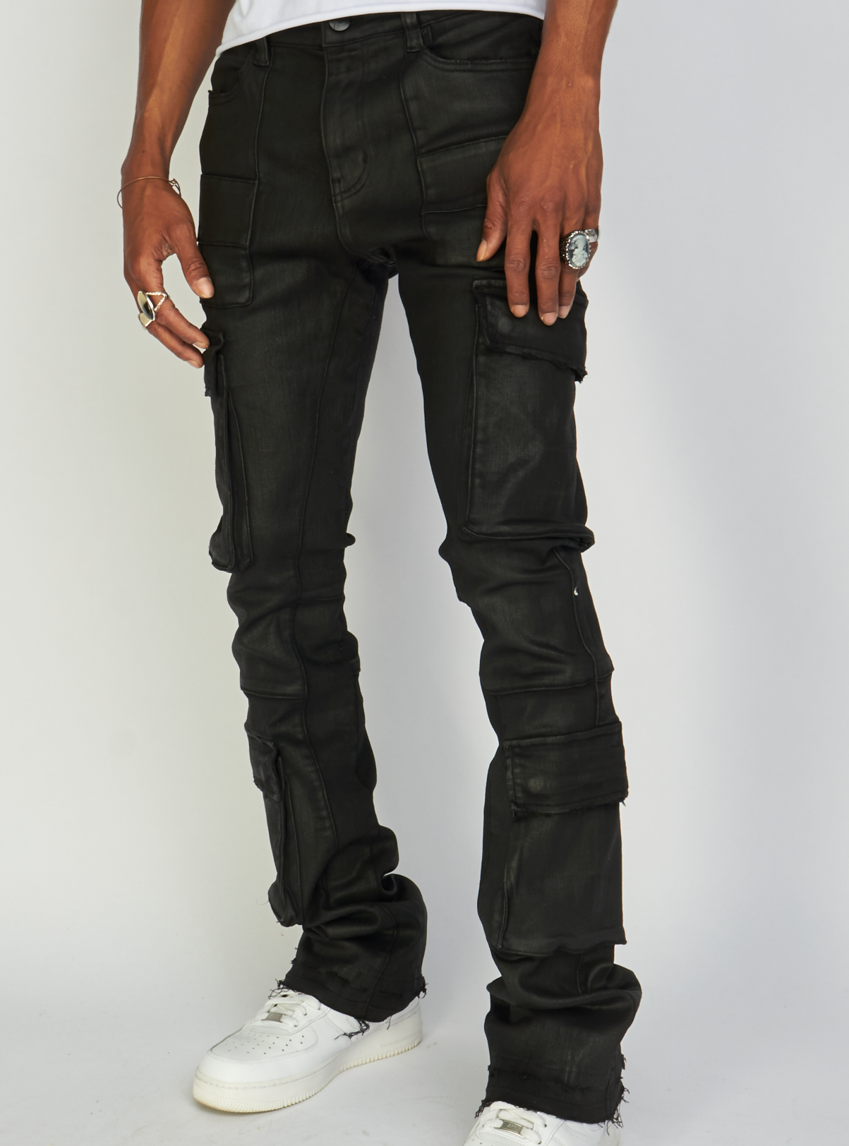 Politics Jeans Stacked Cargo Flare Otto Black Wax 506 