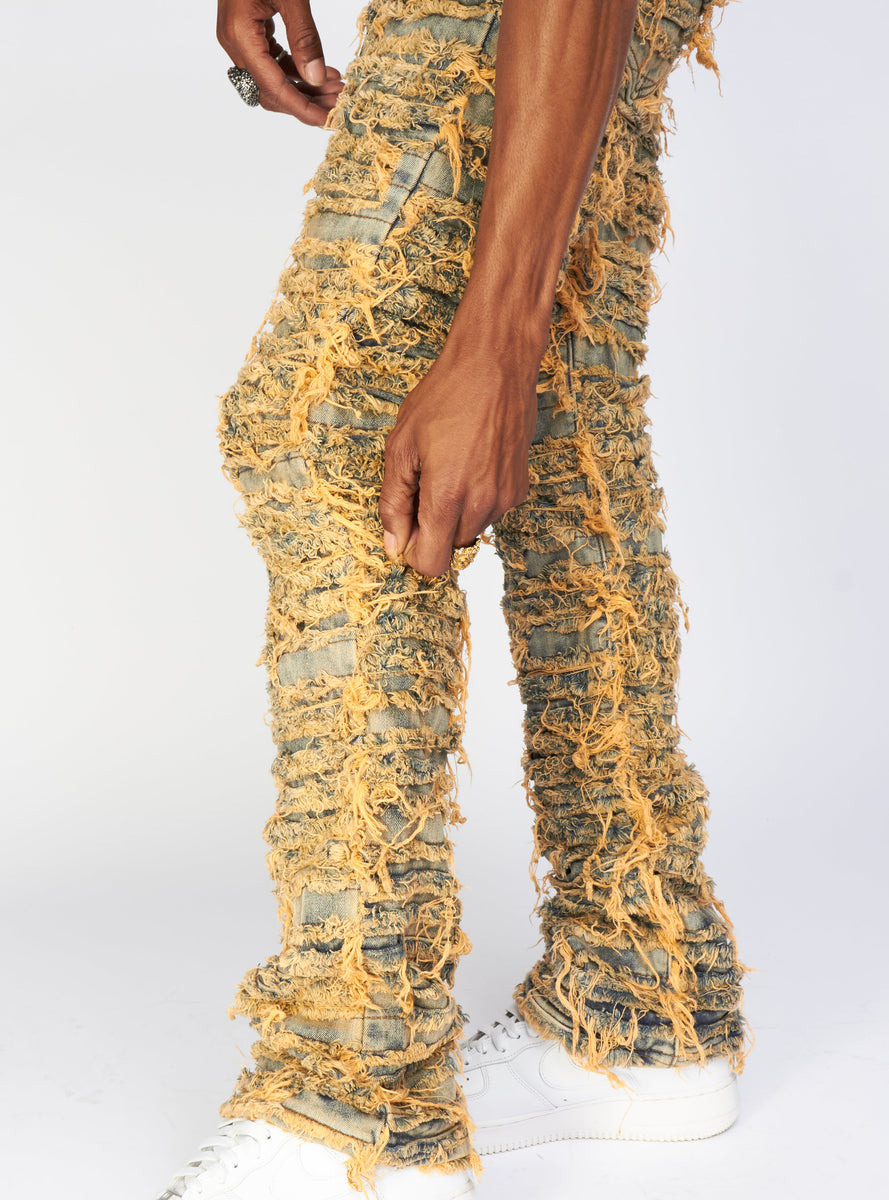 Politics Jeans - Thrashed Distressed Stacked Flare - Dark Vintage - De