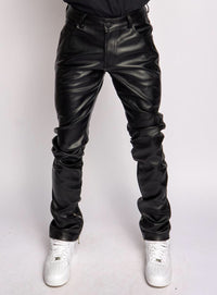 Politics Pants - Endacott - Stacked PU Leather - Black - 552 - Politics