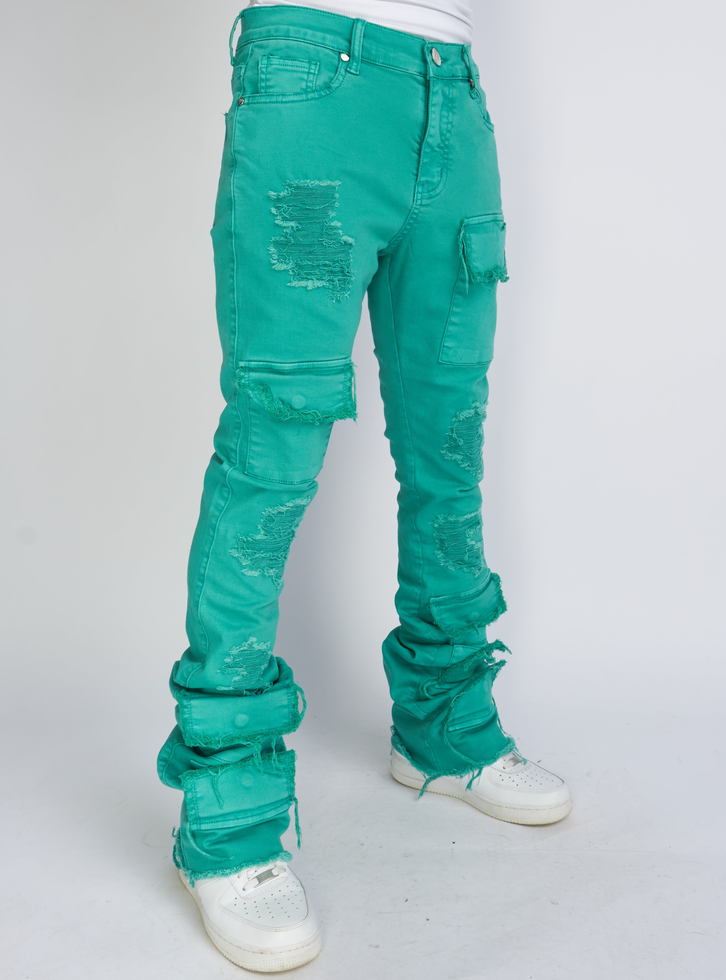Politics Jeans - Super Stacked Cargo - Teal  - Marcel501