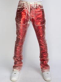 Politics Jeans - Stacked Metallic Printed Denim - Red - Cobray503