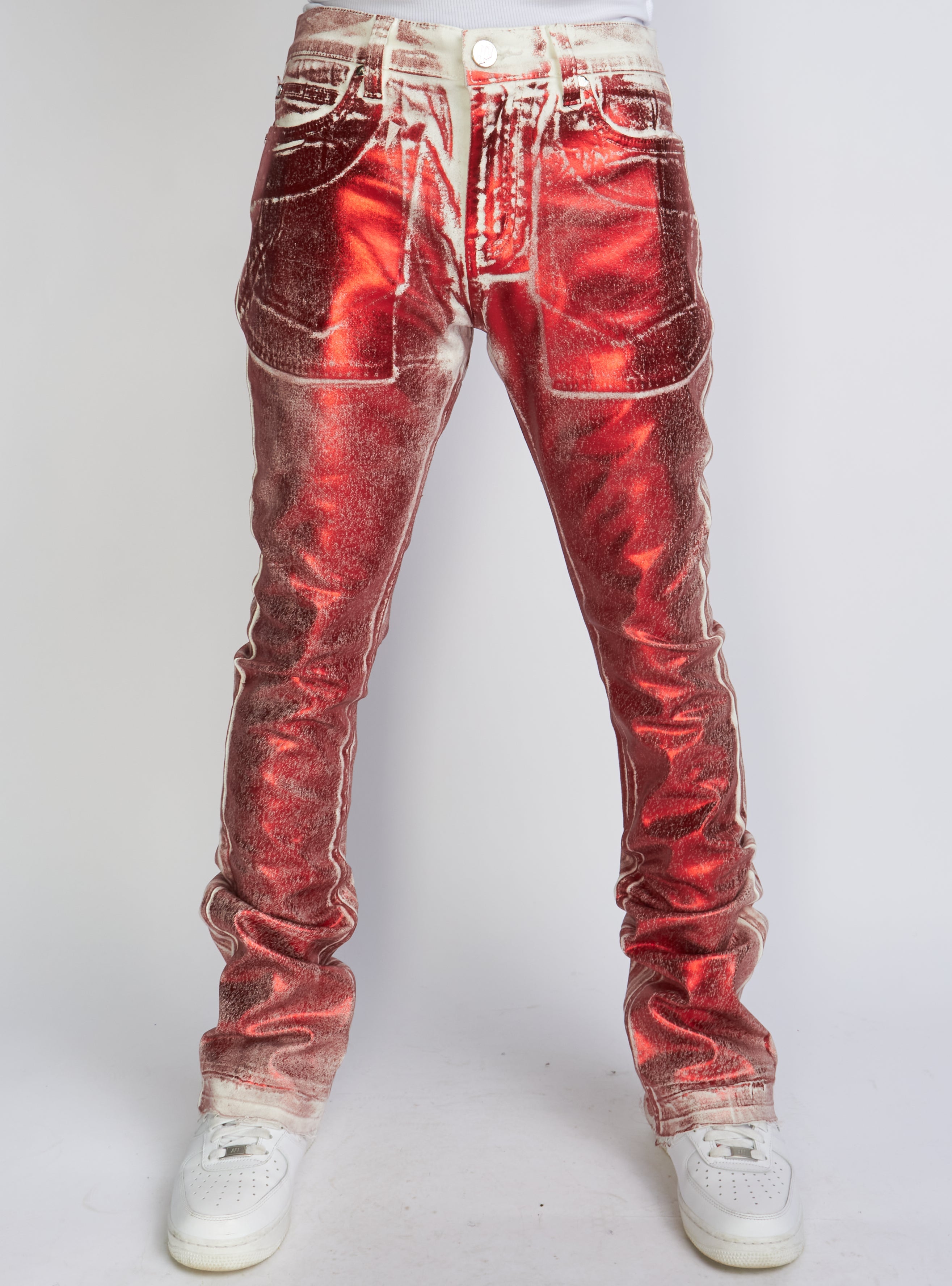 Politics Jeans - Stacked Metallic Printed Denim - Red - Cobray503
