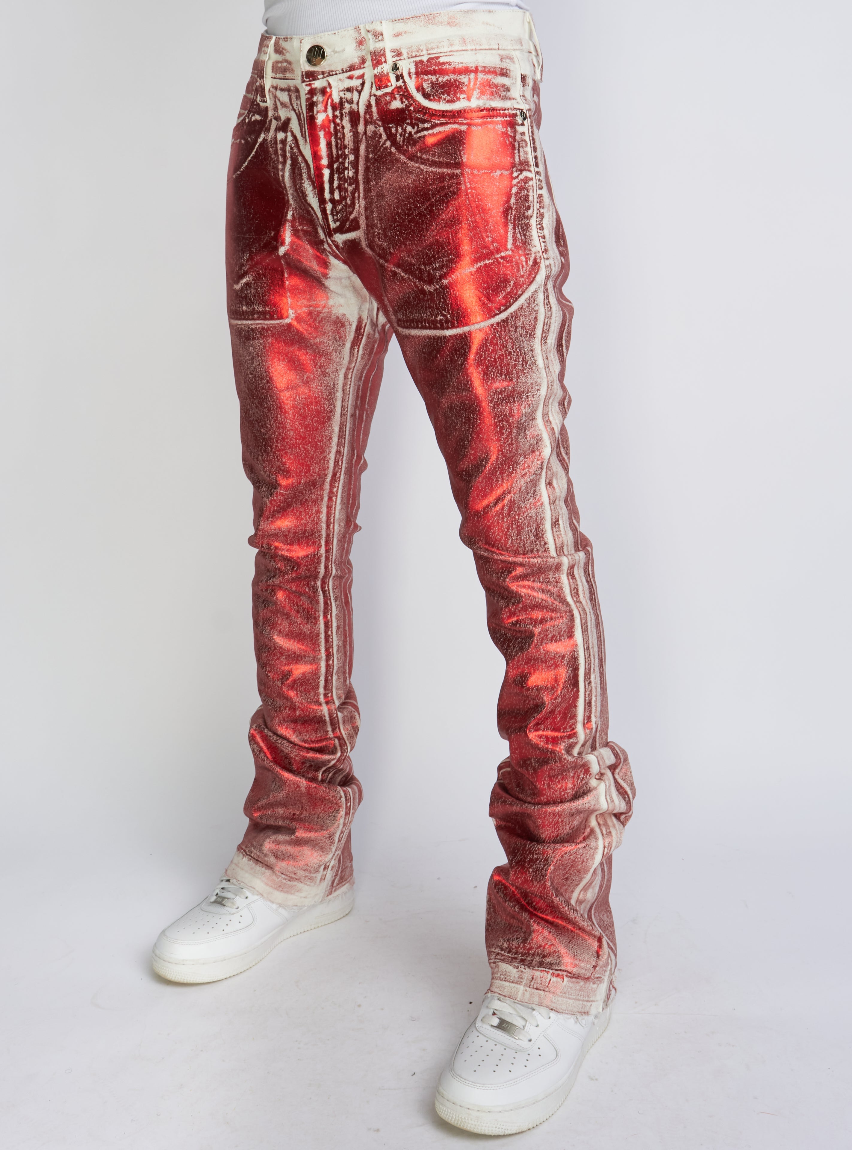Politics Jeans - Stacked Metallic Printed Denim - Red - Cobray503