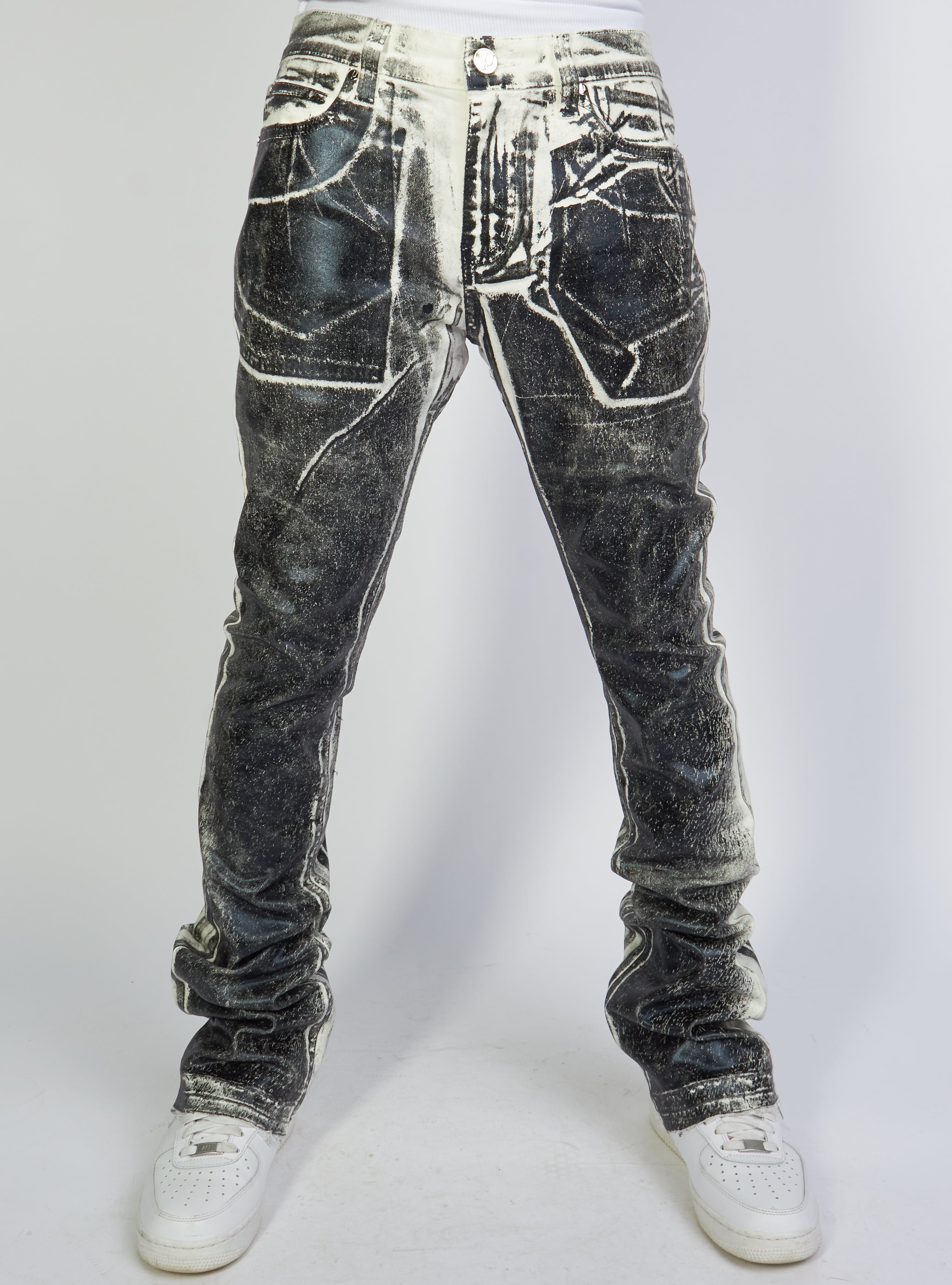 Politics Jeans - Stacked Metallic Printed Denim - Black - Cobray502