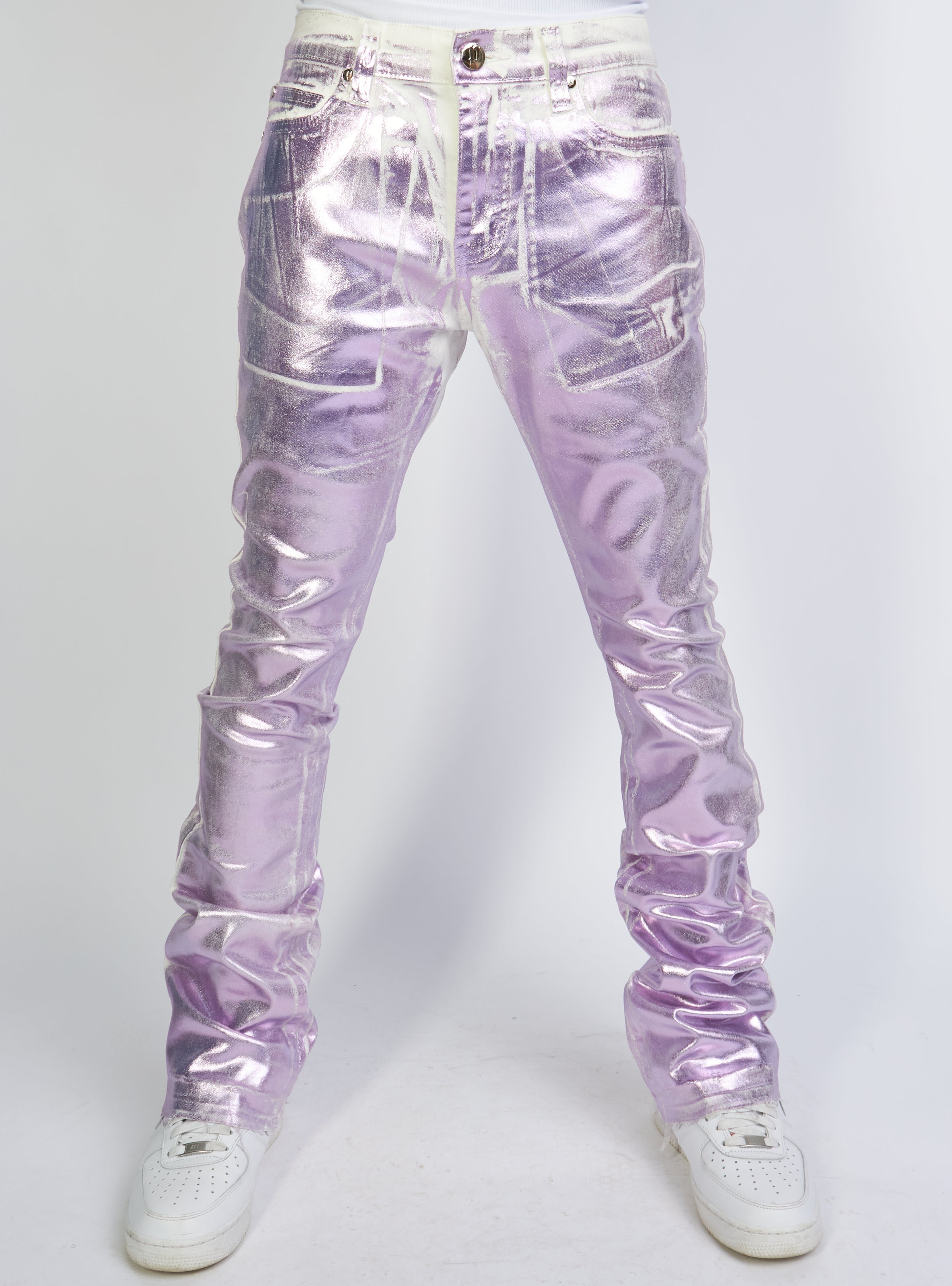 Politics Jeans - Stacked Metallic Printed Denim - Lavender - Cobray505
