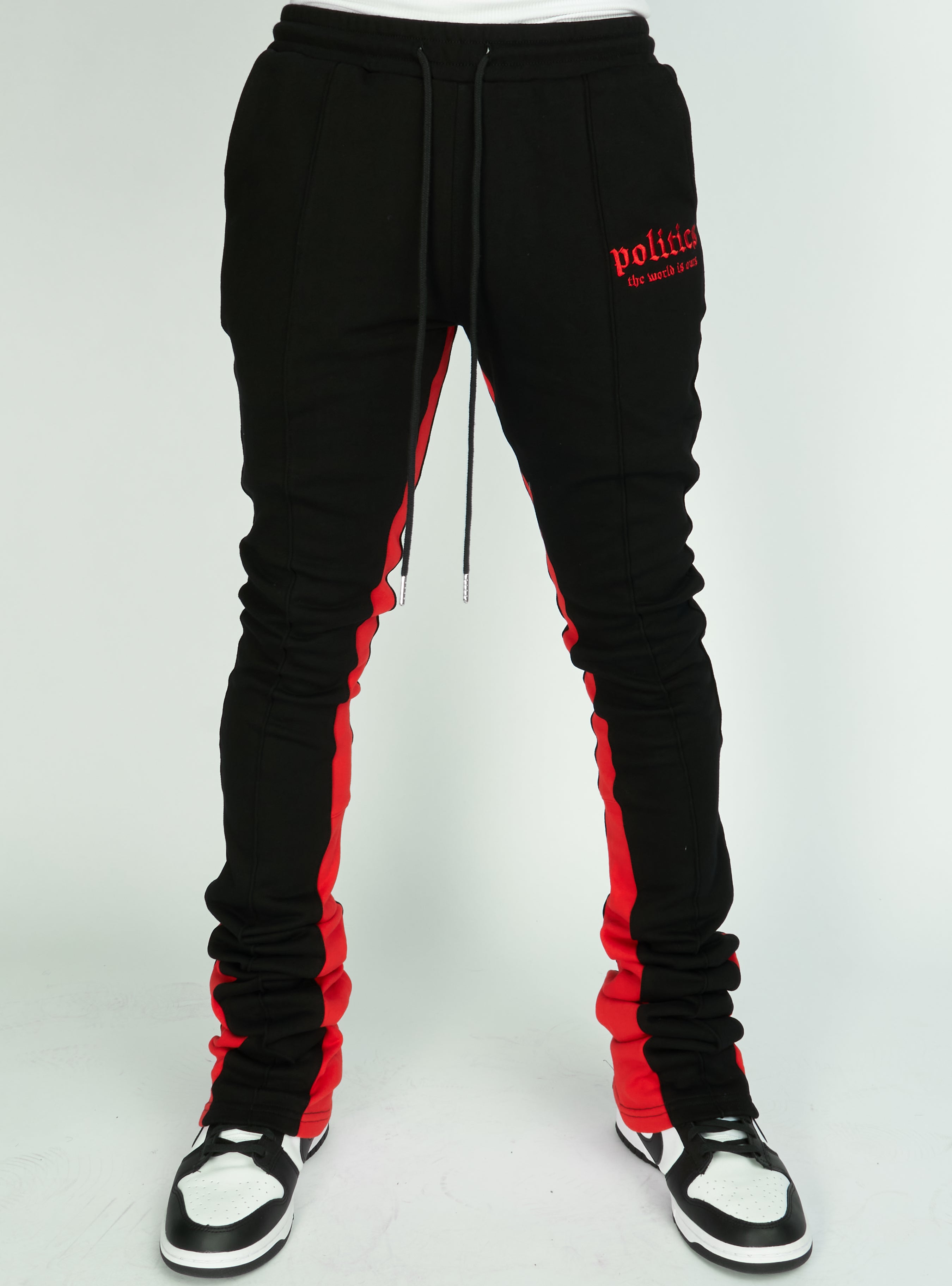 Politics Sweatpants - Super Stacked Sweatpants - Black And Red - Foster704
