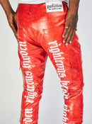 Politics Jeans - Alligator Leather Stacked Flare with Embroidery Harris - Red And White  - 562