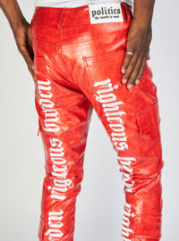 Politics Jeans - Alligator Leather Stacked Flare with Embroidery Harris - Red And White  - 562