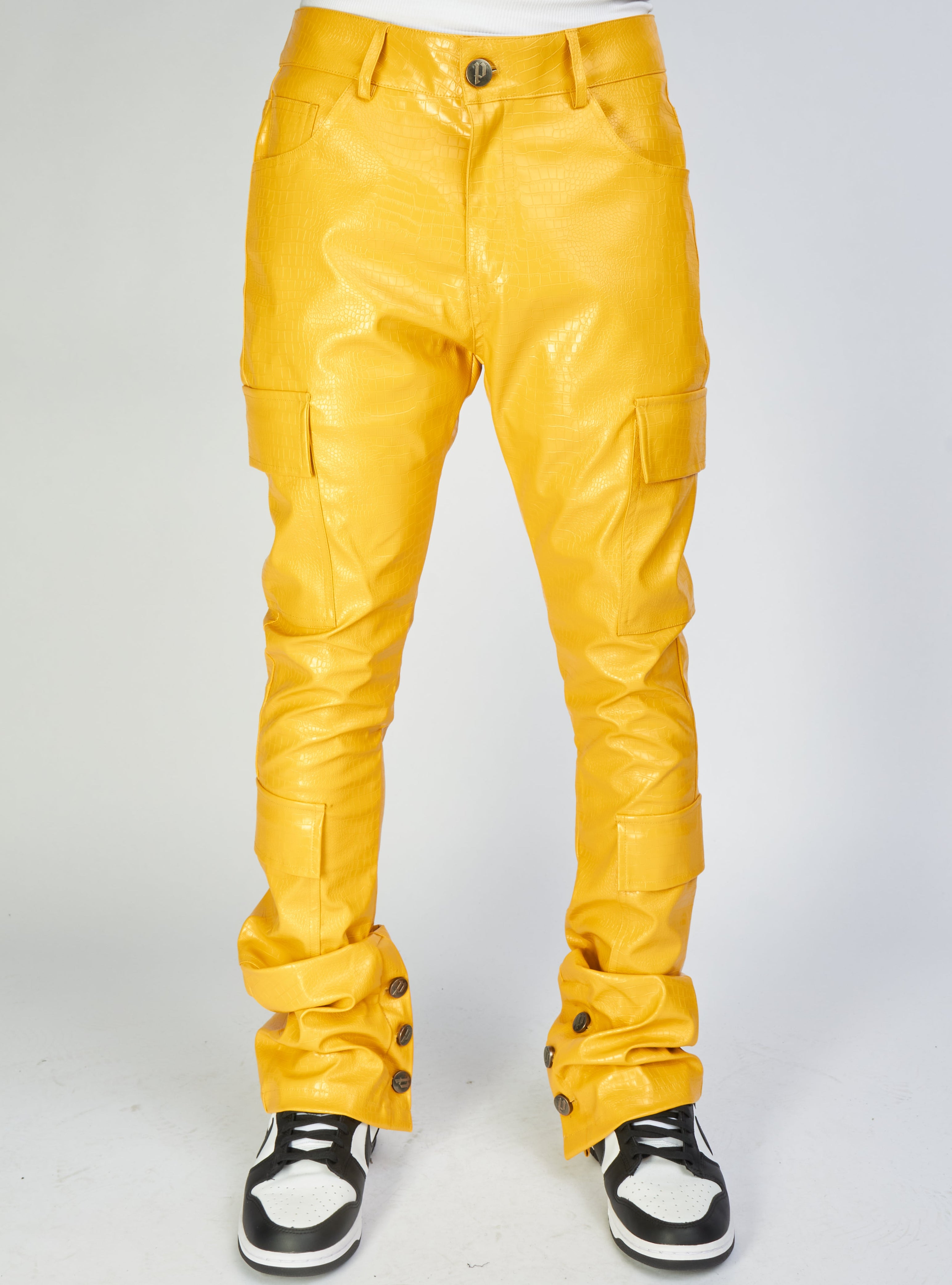 Politics Jeans - Alligator Leather Stacked Flare with Embroidery Harris - Yellow And Black - 563