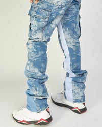 Politics Jeans - Mott - Blue Jacquard- Cargo Stacked Denim  - 520