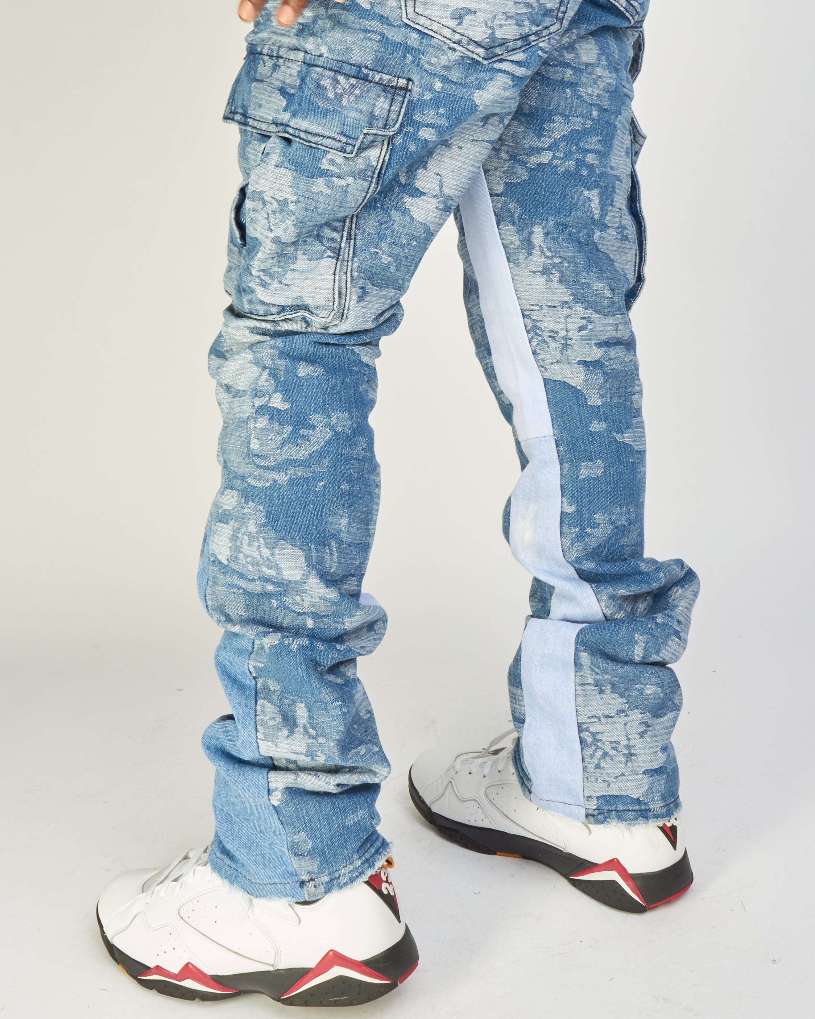 Politics Jeans - Mott - Blue Jacquard- Cargo Stacked Denim  - 520