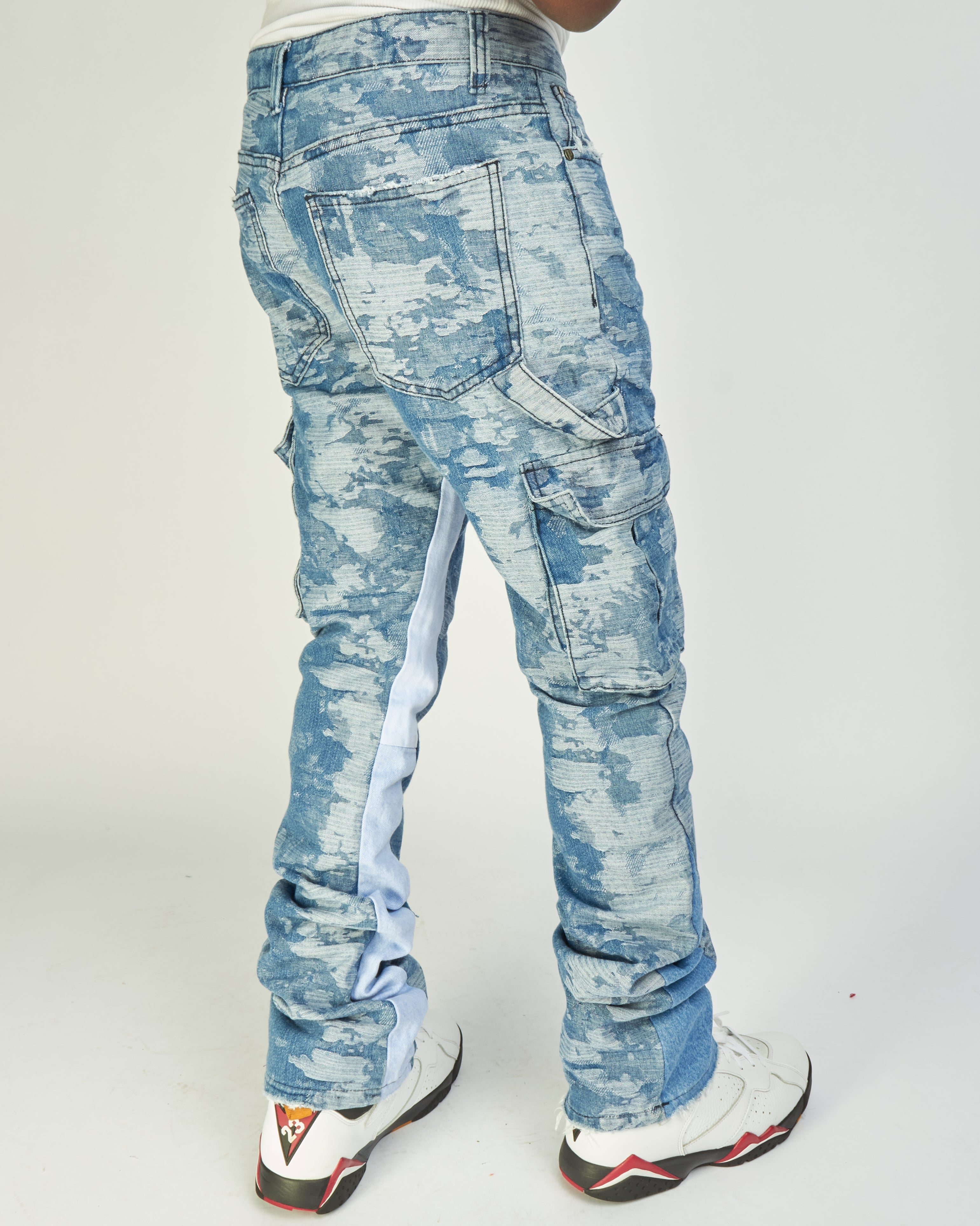 Politics Jeans - Mott - Blue Jacquard- Cargo Stacked Denim  - 520