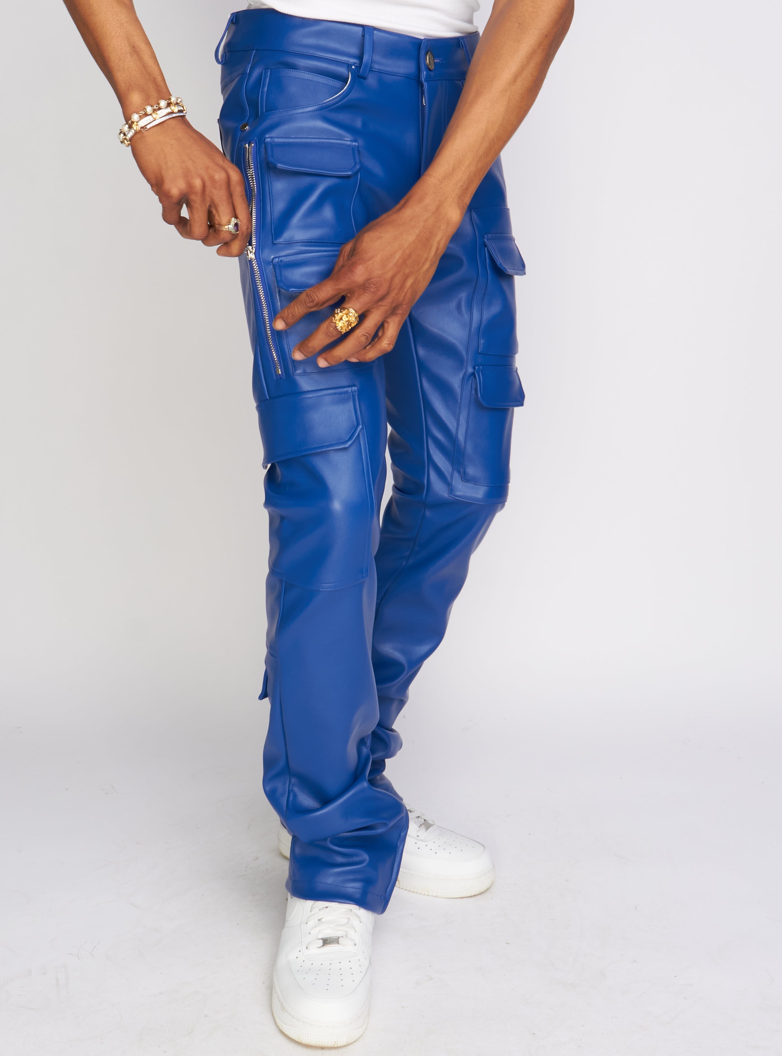 Royal blue leather cargo pants – Soon Enough