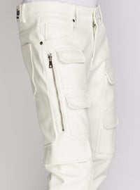 Politics Pants - Stacked Cargo PU Leather - Murphy - White - 554