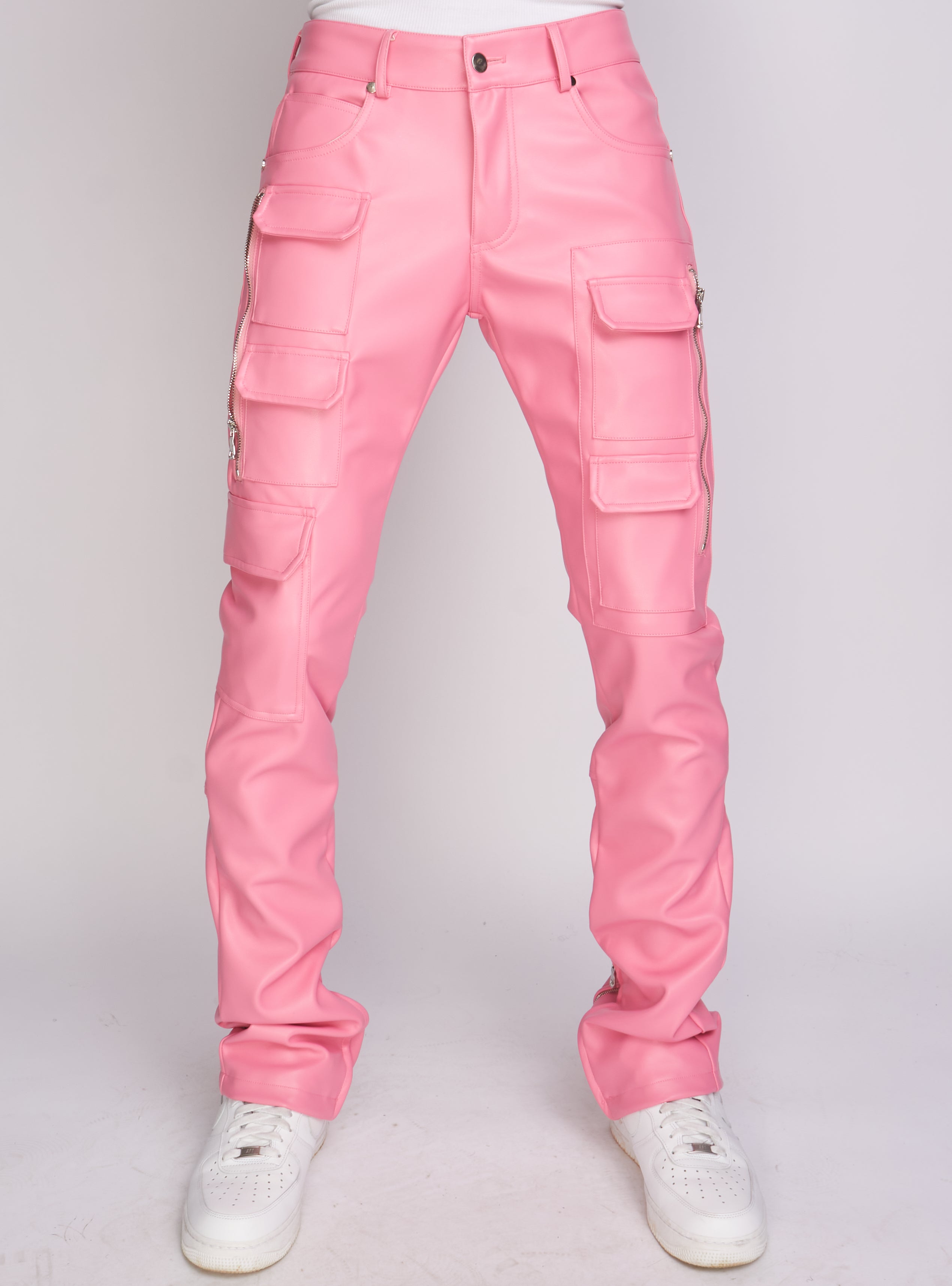 Politics Pants - Stacked Cargo PU Leather - Murphy - Pink - 556