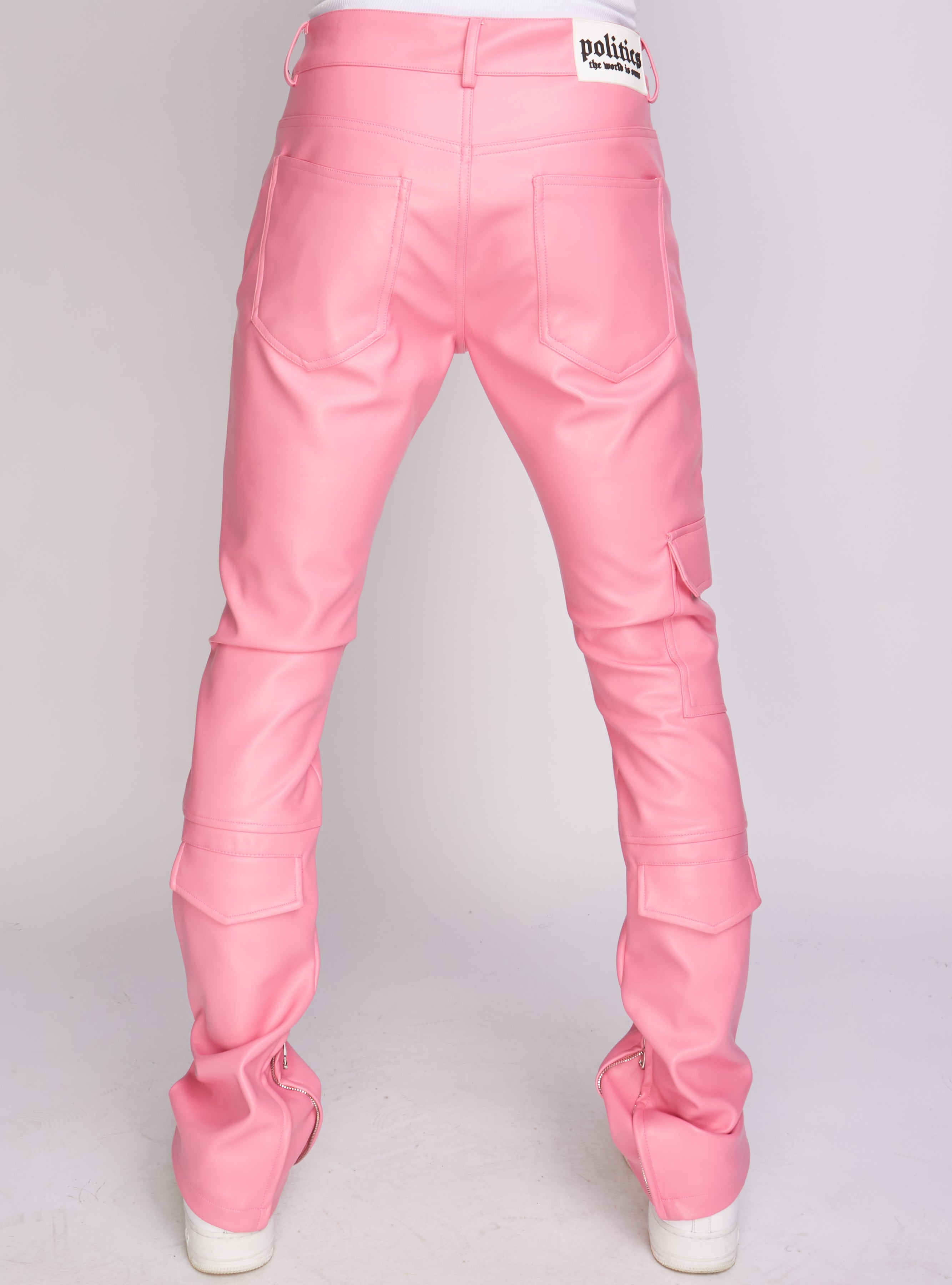Politics Pants - Stacked Cargo PU Leather - Murphy - Pink - 556