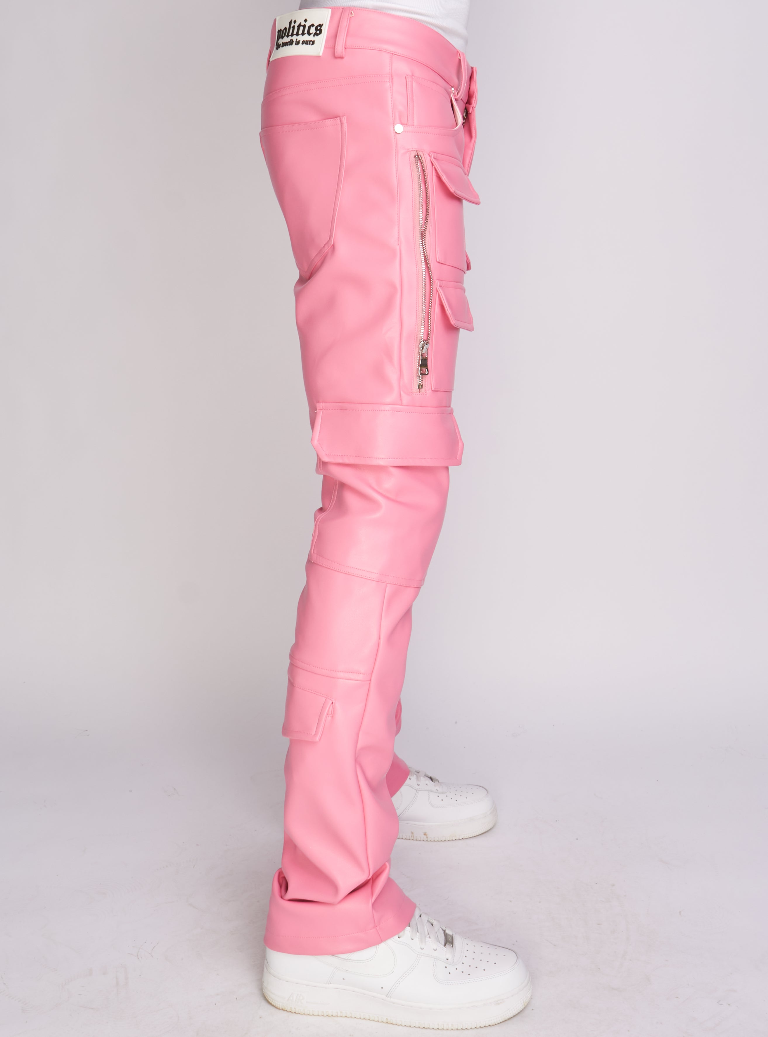 Politics Pants - Stacked Cargo PU Leather - Murphy - Pink - 556