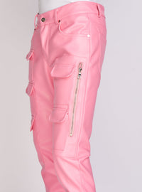 Politics Pants - Stacked Cargo PU Leather - Murphy - Pink - 556