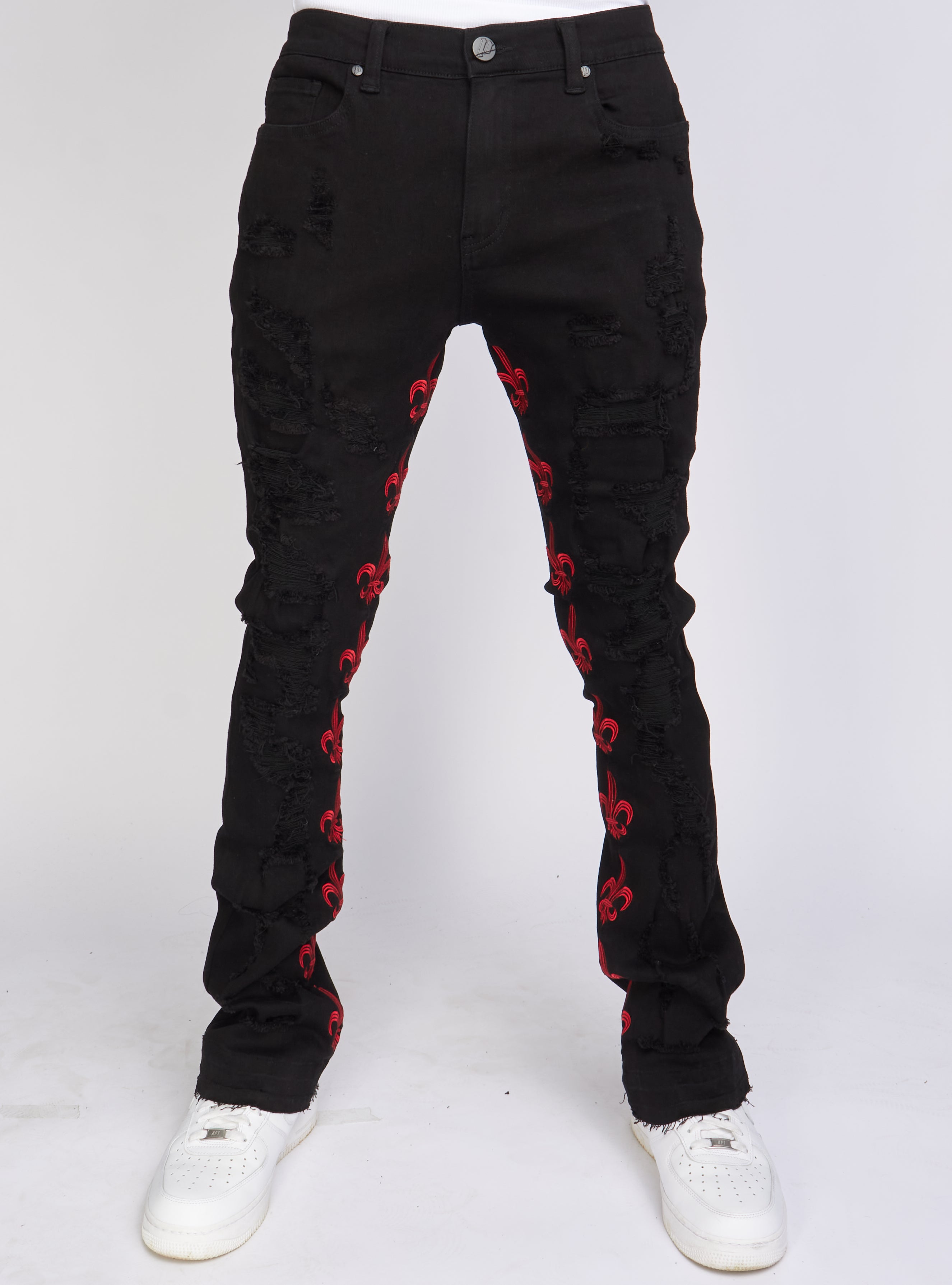 Politics Jeans - Stacked Embroidery - Black and Red - Barkley505