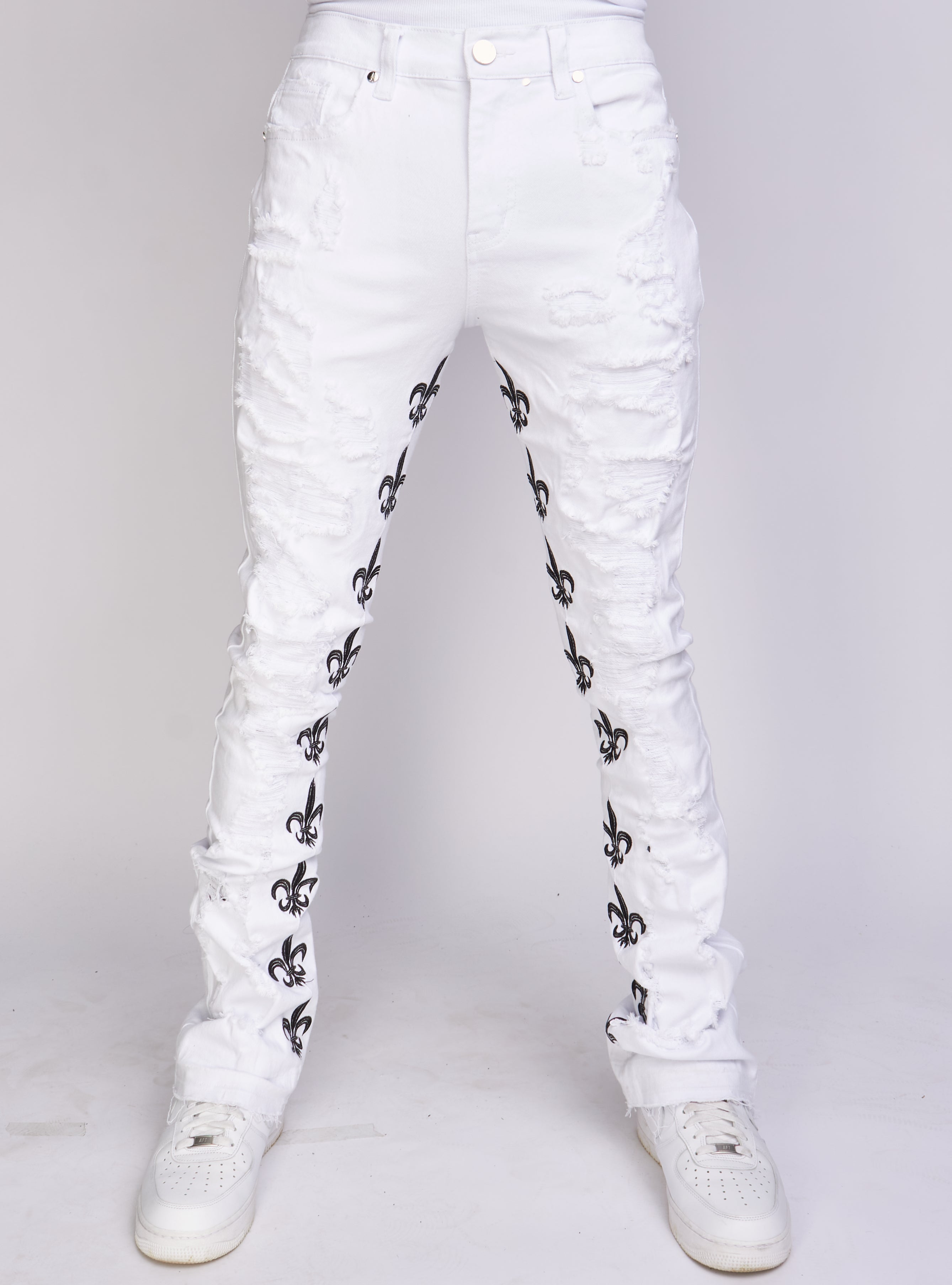 Politics Jeans - Stacked Embroidery - White and Black - Barkley503