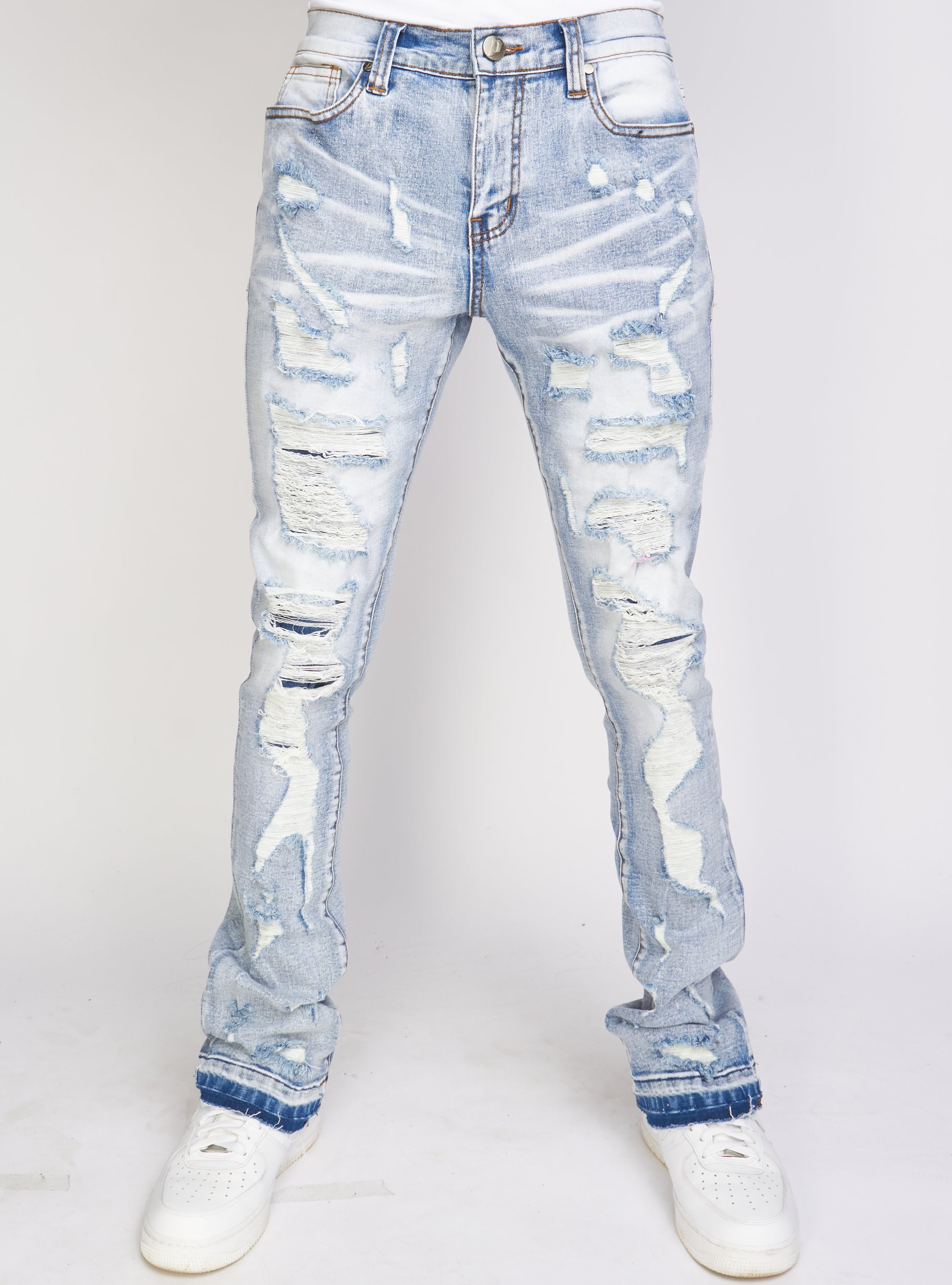 Politics Jeans - Embroidered  Skinny Stacked Flare Mac - Blue And Red - 501