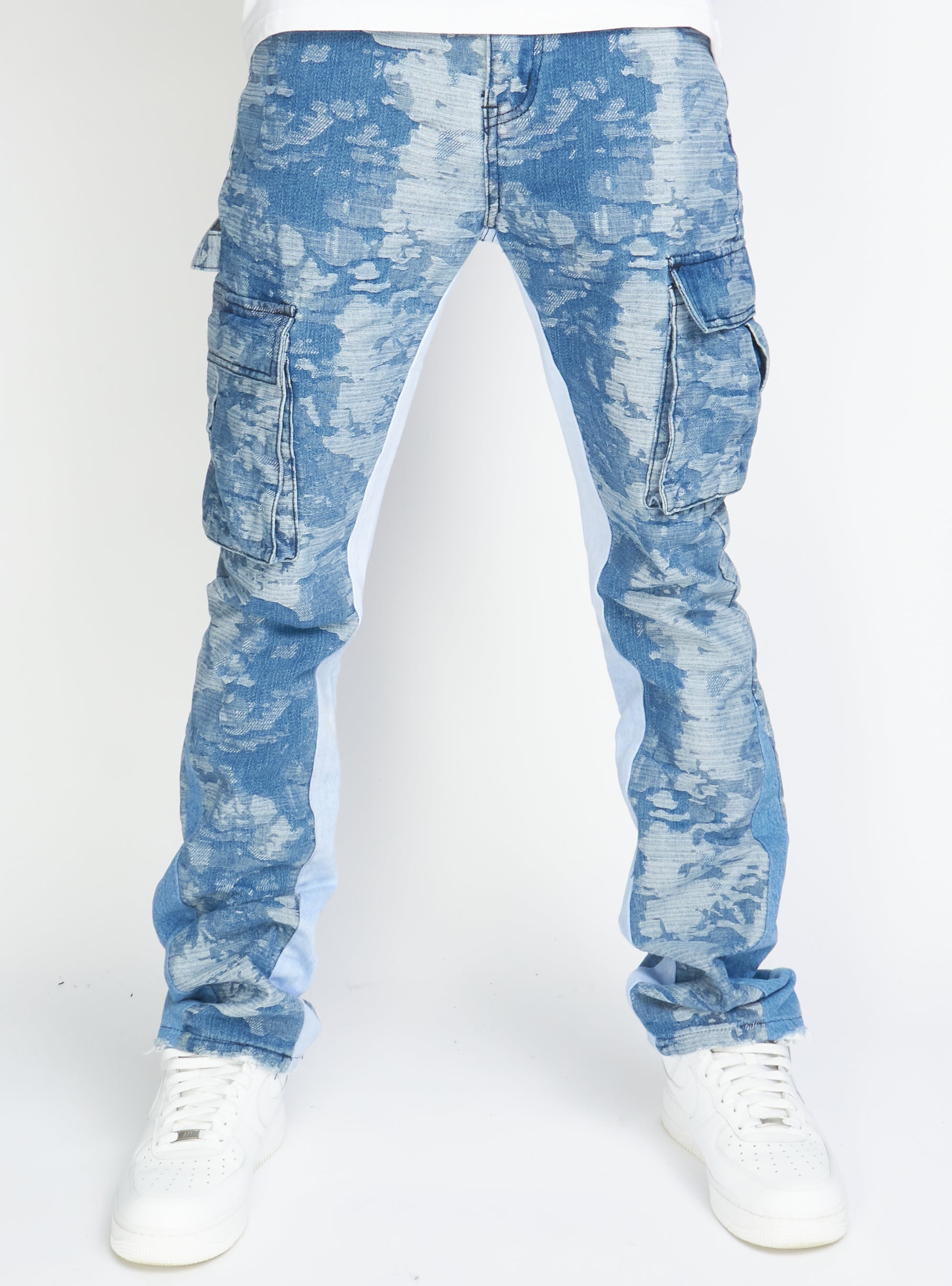 Politics Jeans - Mott - Blue Jacquard- Cargo Stacked Denim  - 520