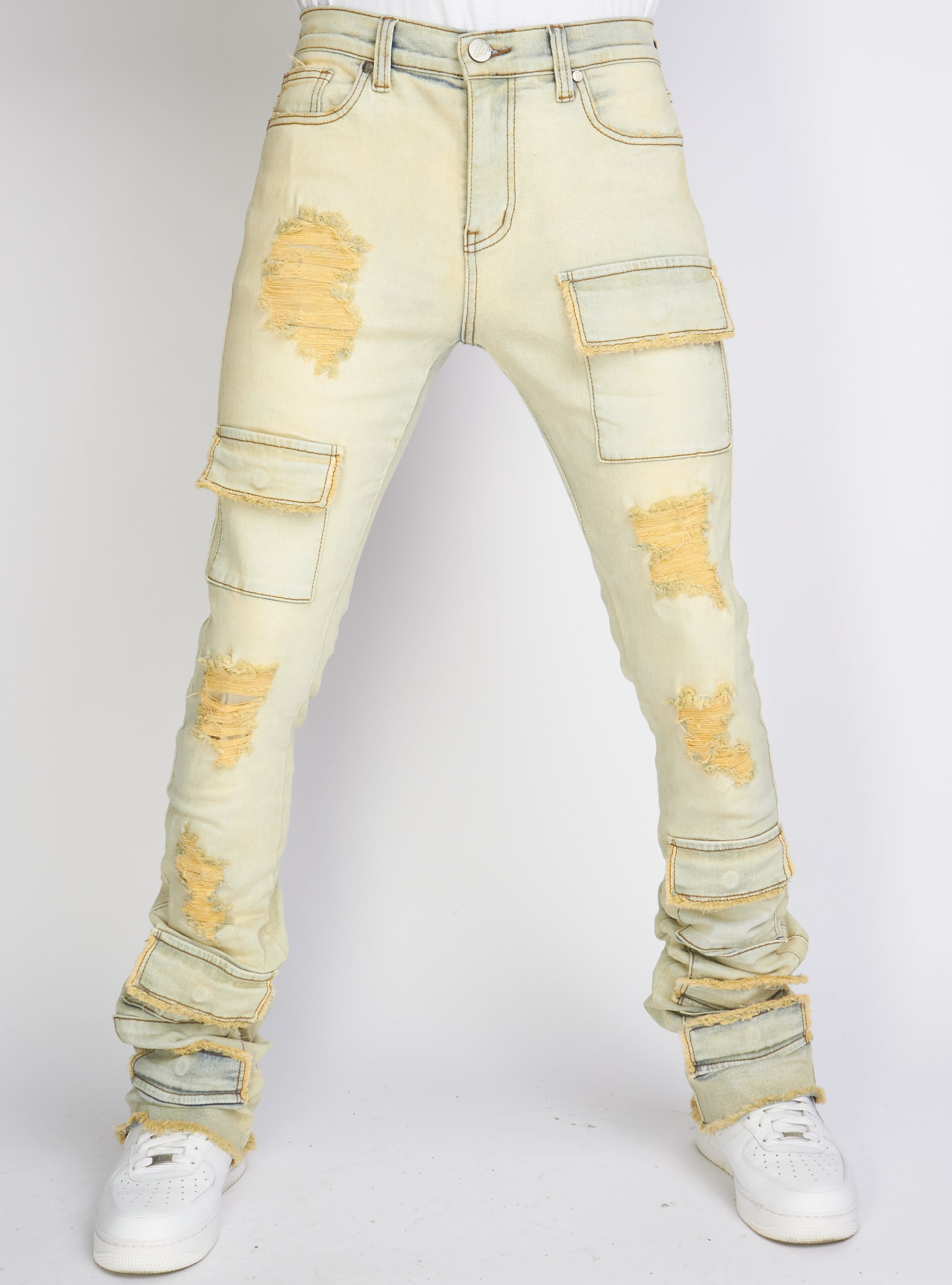 Journey Collection Kim jeans in off-white cotton with diamond patterns and  the addition of beads and crystals | Golden Goose