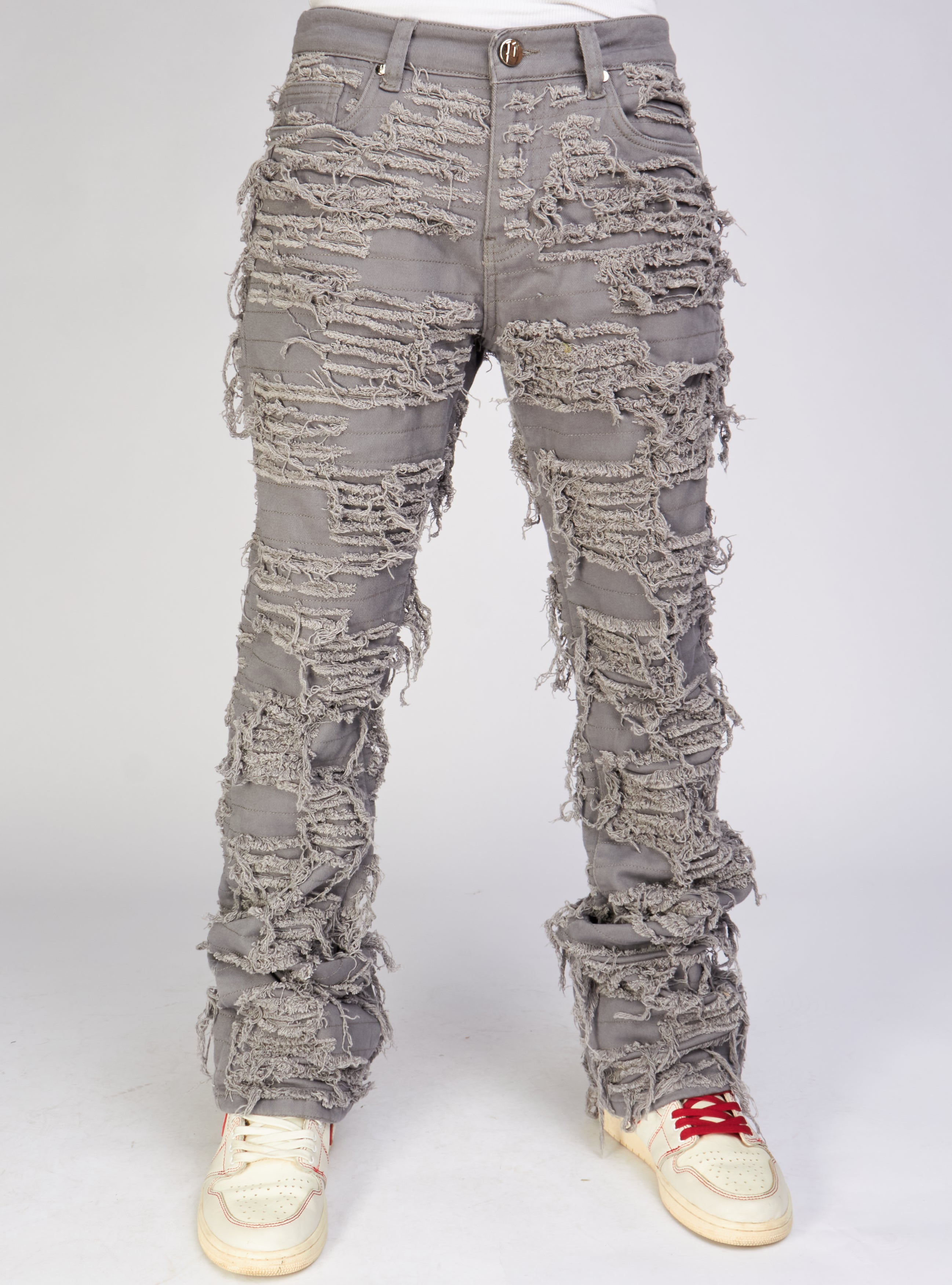 Politics Jeans - Thrashed Distressed Stacked Flare - Grey - Debris 515