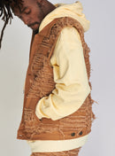 Politics Jean Vest - Thrashed Distressed Denim Vest - Dark Khaki - Debris 494