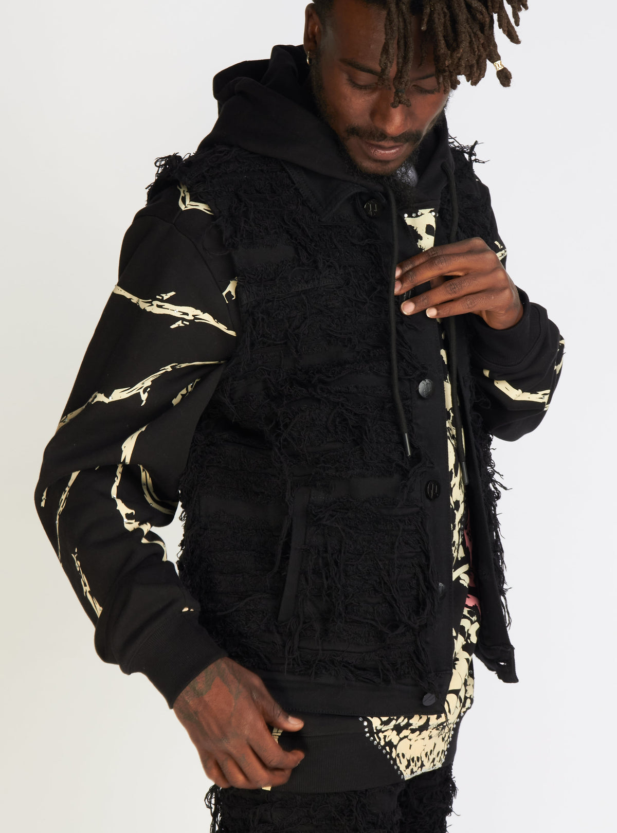 Politics Jean Vest - Thrashed Distressed Denim Vest - Black - Debris 492