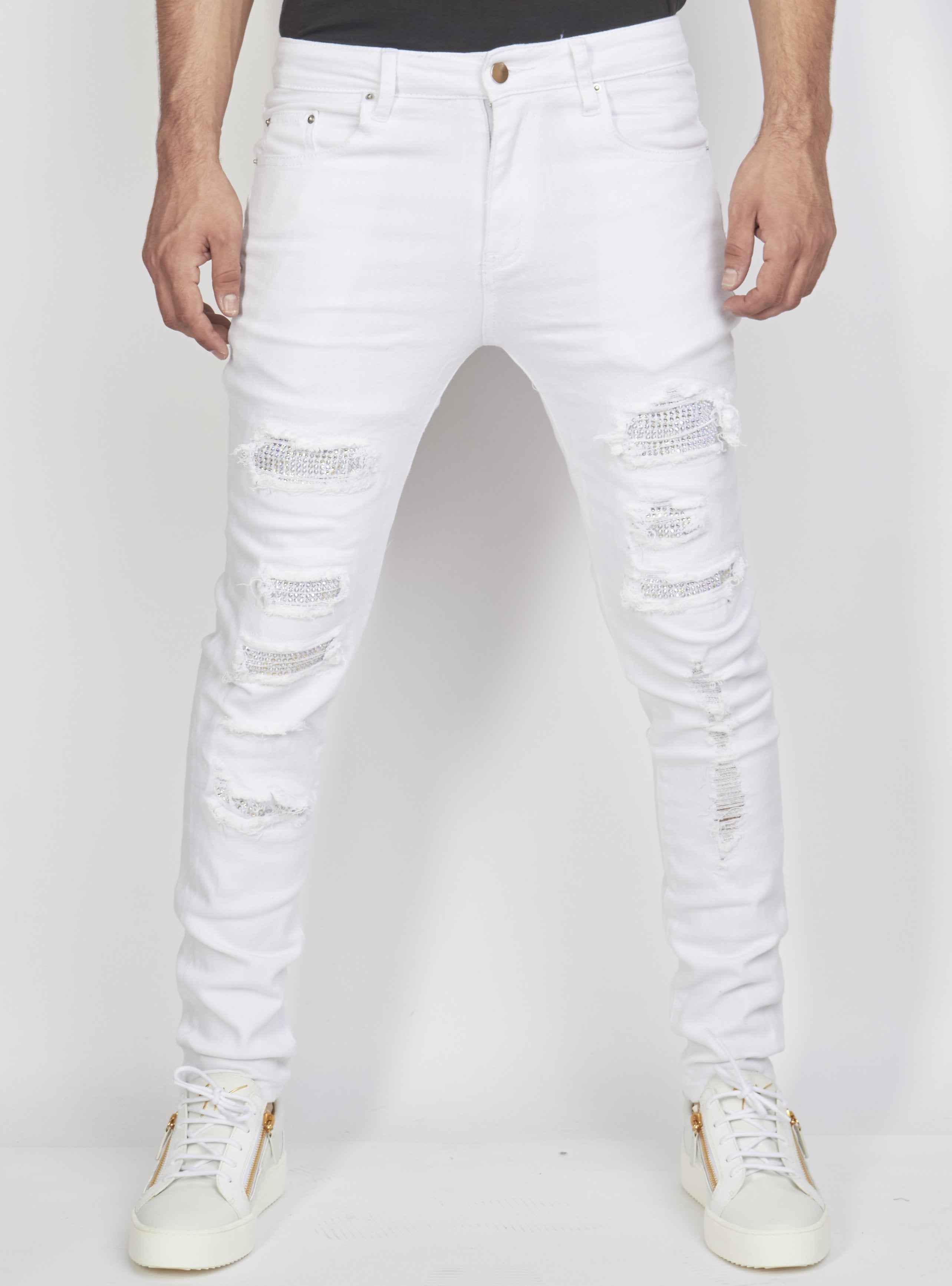 Politics Jeans - Distressed with Stones - White and Multi - PLTKS0521625 - Politics