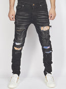 Politics Jeans - Distressed with Paisley Ribbing - Black - PLTKS0521660 - Politics