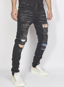 Politics Jeans - Distressed with Paisley Ribbing - Black - PLTKS0521660 - Politics