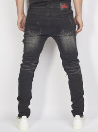 Politics Jeans - Distressed with Paisley Ribbing - Black - PLTKS0521660 - Politics