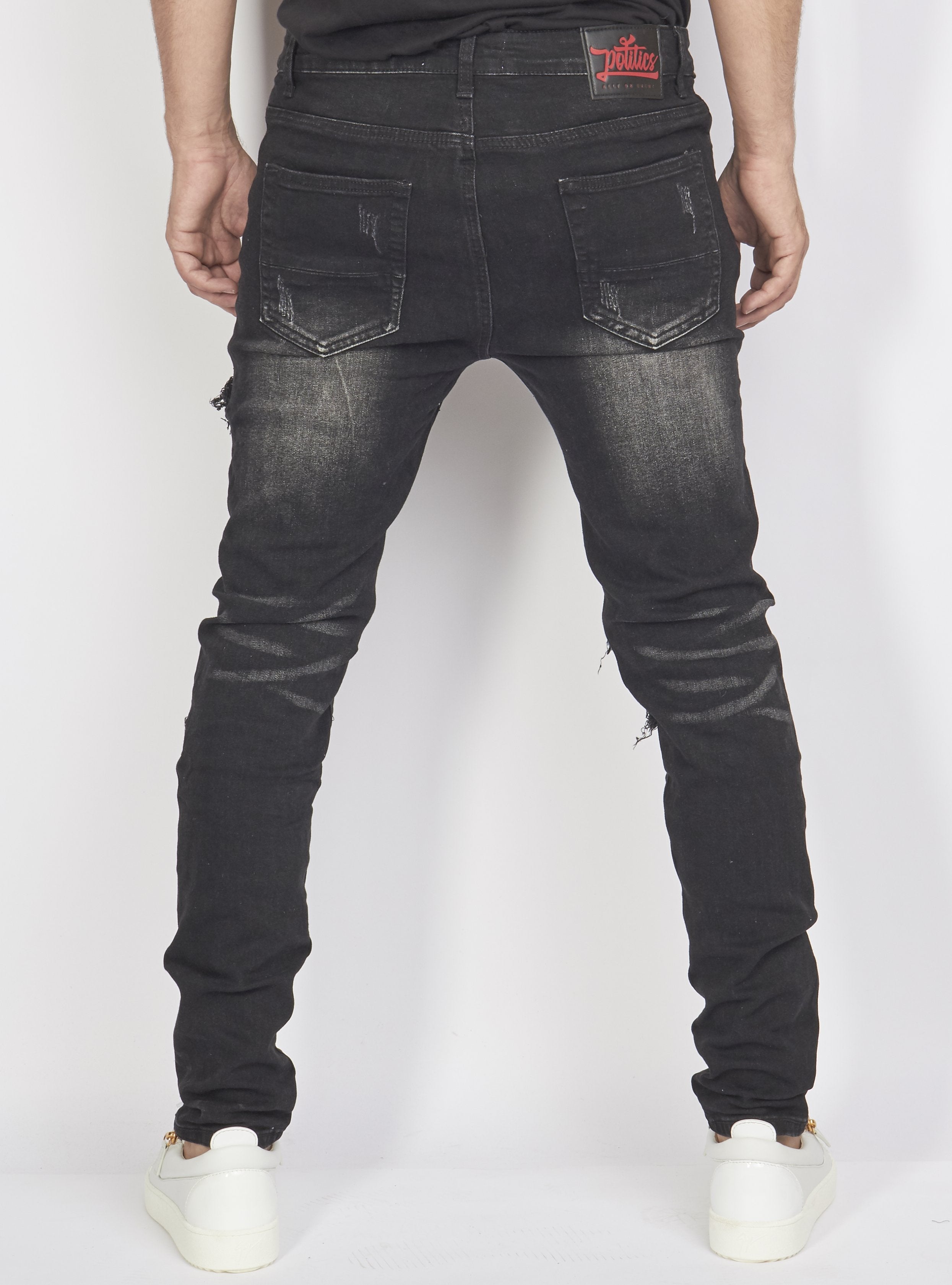 Politics Jeans - Distressed with Paisley Ribbing - Black - PLTKS0521660 - Politics